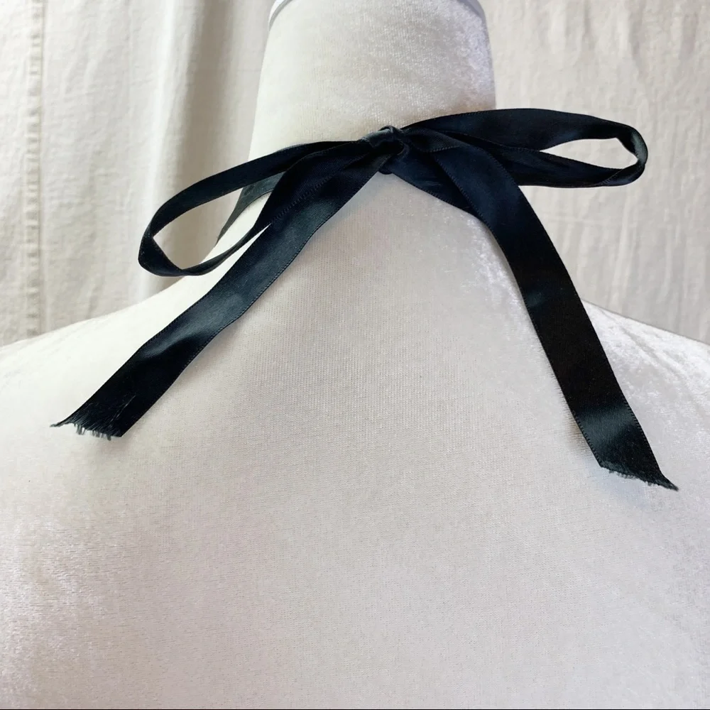 Black Satin Ribbon Mesh Faux Pearl Necklace